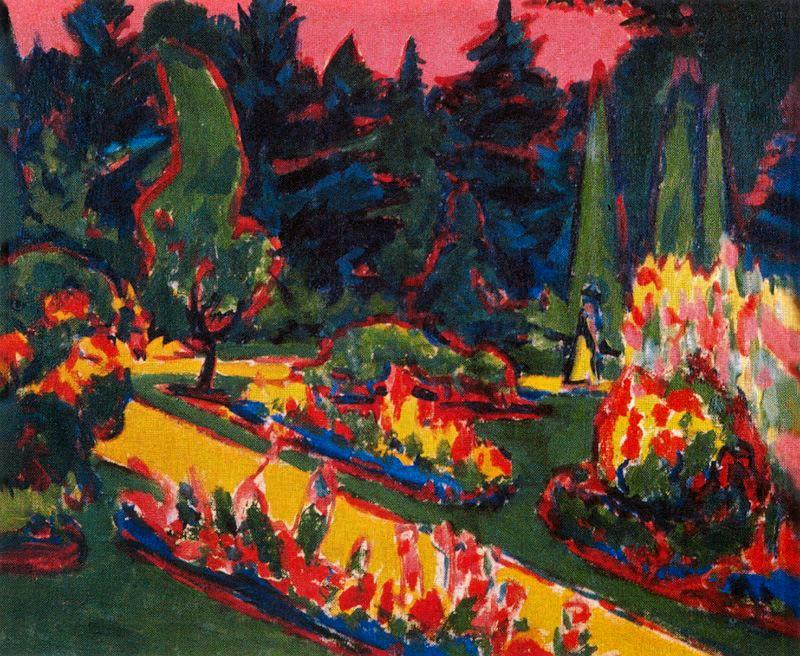Order Art Reproductions Flowerbeds in the park in Dresden by Ernst Ludwig Kirchner (1880-1938, Germany) | ArtsDot.com