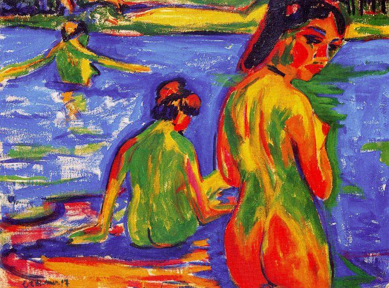 Order Paintings Reproductions Girls who bathe in the lake by Ernst Ludwig Kirchner (1880-1938, Germany) | ArtsDot.com