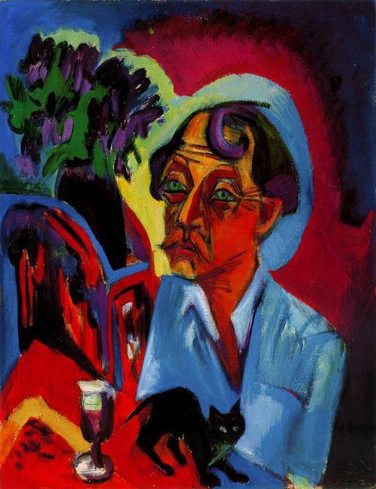 Order Oil Painting Replica The painter Stirner with cat by Ernst Ludwig Kirchner (1880-1938, Germany) | ArtsDot.com