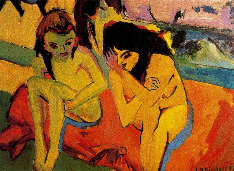 Order Art Reproductions Two Girls, 1907 by Ernst Ludwig Kirchner (1880-1938, Germany) | ArtsDot.com