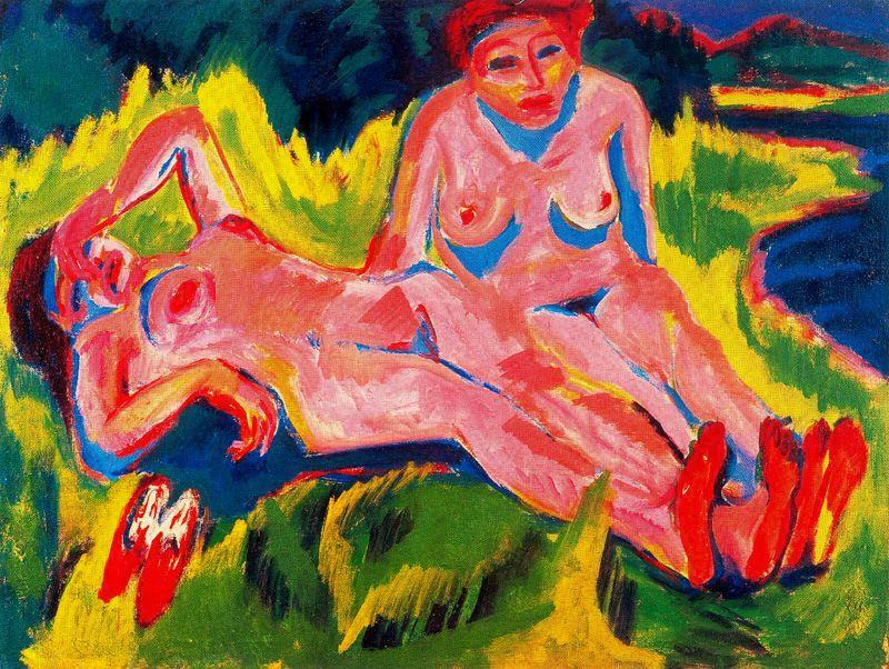 Order Oil Painting Replica Two pink nudes by the lake by Ernst Ludwig Kirchner (1880-1938, Germany) | ArtsDot.com
