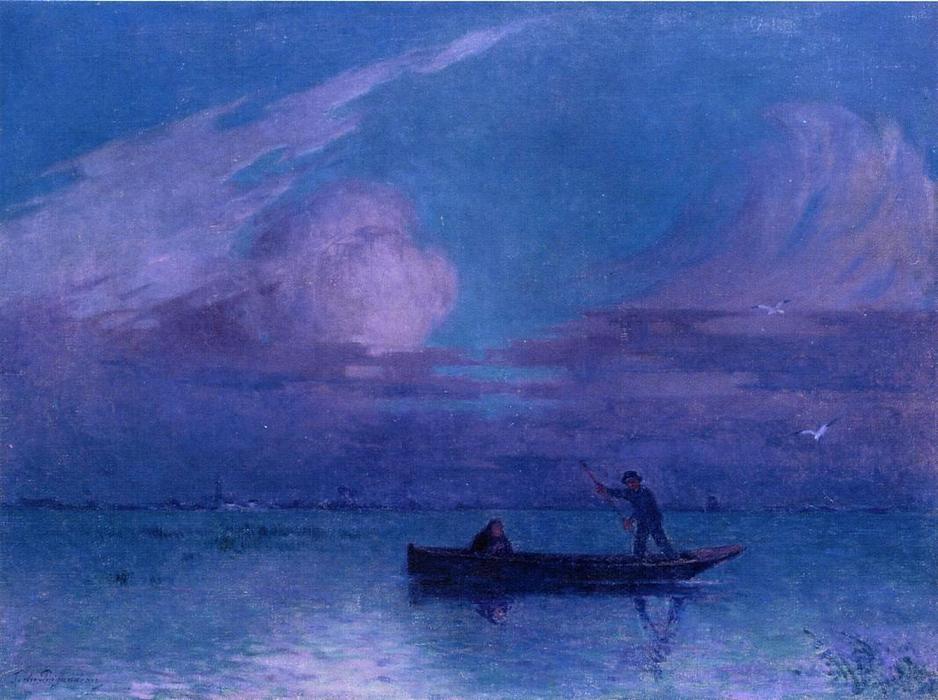 Order Oil Painting Replica Nighttime Boat Ride at Briere by Ferdinand Du Puigaudeau (1864-1930, France) | ArtsDot.com