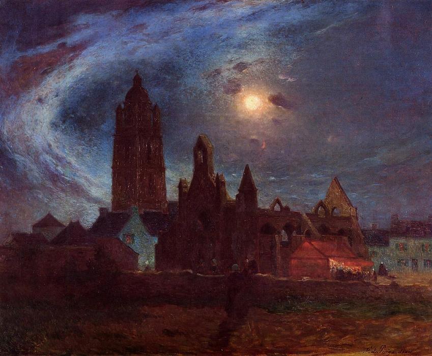 Buy Museum Art Reproductions The Bourg­de­Batz Church under the Moon by Ferdinand Du Puigaudeau (1864-1930, France) | ArtsDot.com