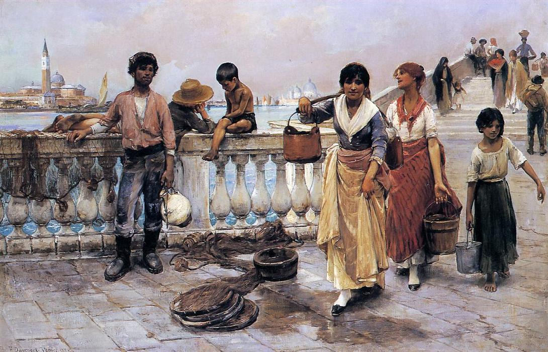 Order Paintings Reproductions Water Carriers, Venice, 1884 by Frank Duveneck (1848-1919, United States) | ArtsDot.com