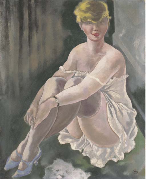 Buy Museum Art Reproductions Lotte Schmalhausen sitting on the table, with legs drawn up by George Grosz (Inspired By) (1893-1959, Germany) | ArtsDot.com