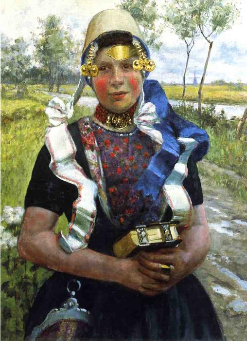 Order Oil Painting Replica Dutch Finery, A Marken Girl by George Hitchcock (1850-1914, United States) | ArtsDot.com
