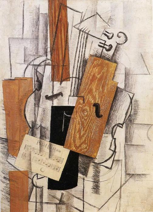 Order Paintings Reproductions Violin and Sheet Music on a Table (Petit Oiseau), 1913 by Georges Braque (Inspired By) (1882-1963, France) | ArtsDot.com