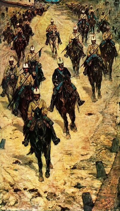 Order Art Reproductions Lancers on a street by Giovanni Fattori (1825-1908, Italy) | ArtsDot.com