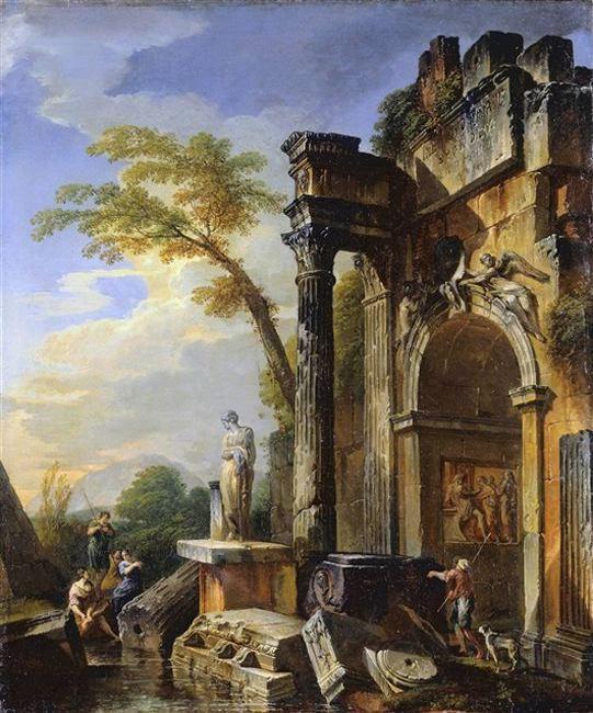 Order Oil Painting Replica Ruins of a Triumphal Arch by Giovanni Paolo Pannini (1691-1765, Italy) | ArtsDot.com