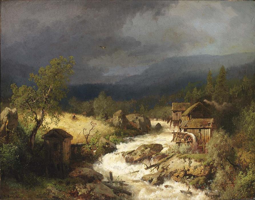 Buy Museum Art Reproductions Mill on a Torrent by Herman Herzog (1832-1932, Germany) | ArtsDot.com