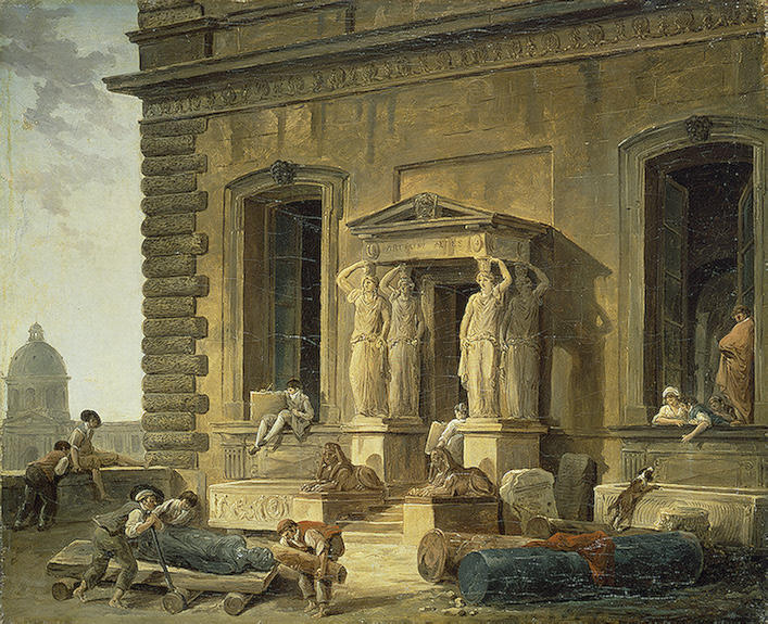 Order Paintings Reproductions Palace Porch with a Portico and Caryatids by Hubert Robert (1733-1808, France) | ArtsDot.com