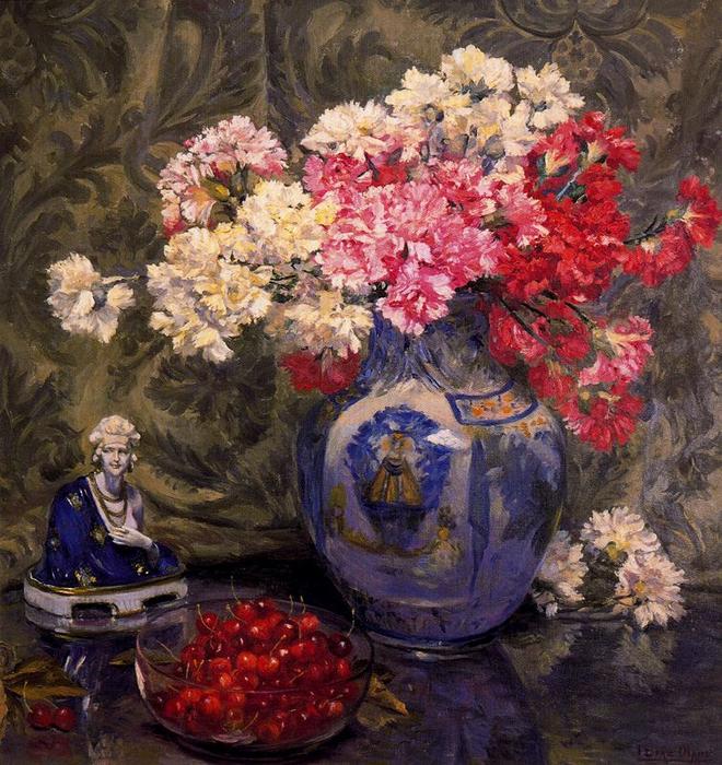 Buy Museum Art Reproductions Vase with flowers and porcelain figure by Ignacio Díaz Olano (1860-1937, Spain) | ArtsDot.com
