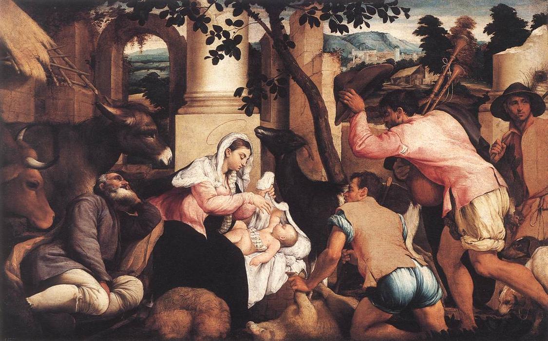Order Art Reproductions Adoration of the Shepherds by Jacopo Bassano (Jacopo Da Ponte) (1510-1592, Italy) | ArtsDot.com