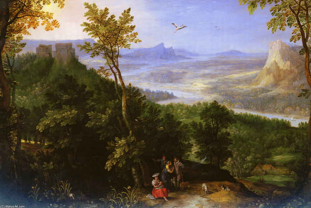 Buy Museum Art Reproductions An Extensive Landscape With Figures On A Wooded Path by Jan Brueghel The Elder (1568-1625, Belgium) | ArtsDot.com