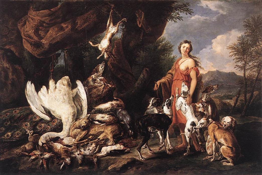 Buy Museum Art Reproductions Diana with Her Hunting Dogs beside Kill by Jan Fyt (Joannes Fijt) (1611-1661, Belgium) | ArtsDot.com