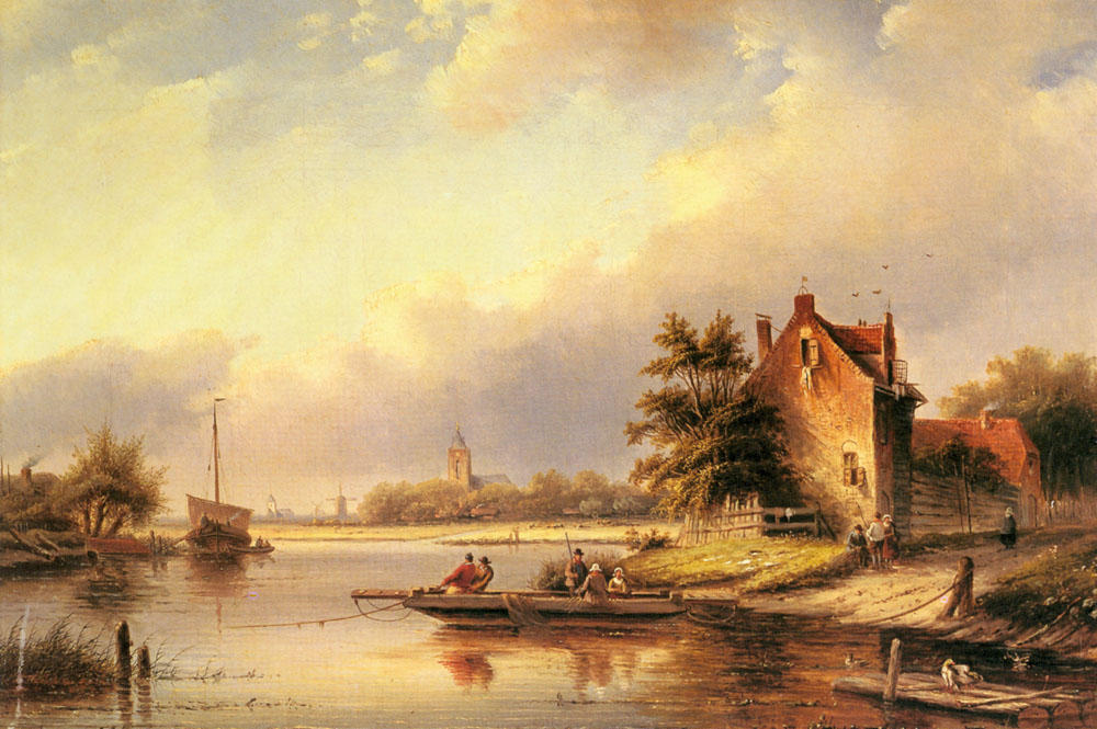 Buy Museum Art Reproductions A Summer`s Day at the Ferry Crossing by Jan Jacob Coenraad Spohler (1837-1923, Netherlands) | ArtsDot.com