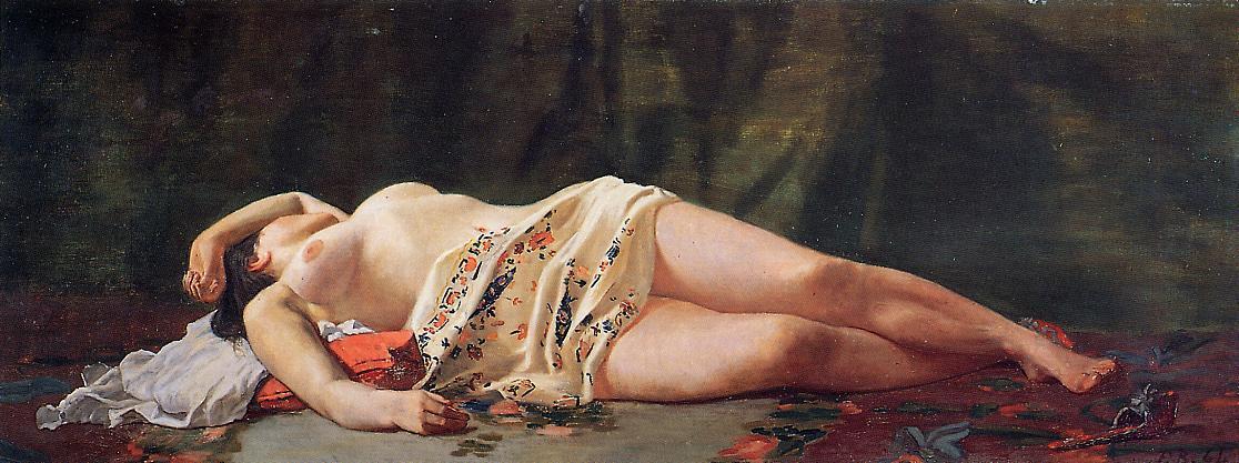 Order Oil Painting Replica Reclining Nude, 1864 by Jean Frederic Bazille (1841-1870, France) | ArtsDot.com