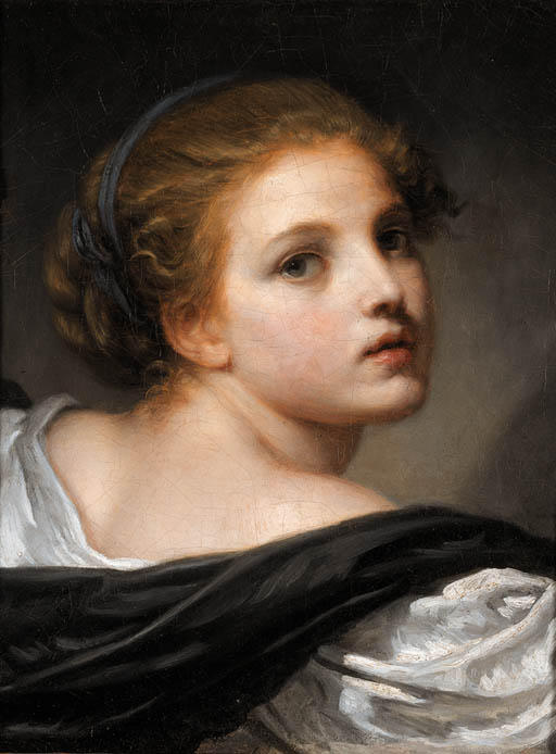Order Art Reproductions A Girl with a blue Ribbon in her Hair by Jean-Baptiste Greuze (1725-1805, France) | ArtsDot.com