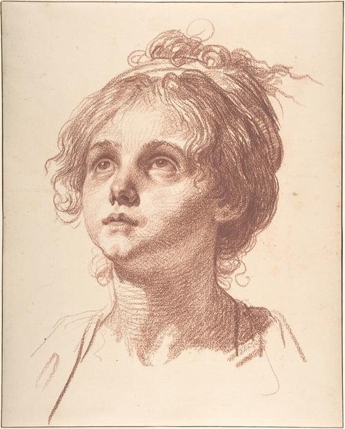 Order Oil Painting Replica Head of a Girl Looking Up by Jean-Baptiste Greuze (1725-1805, France) | ArtsDot.com