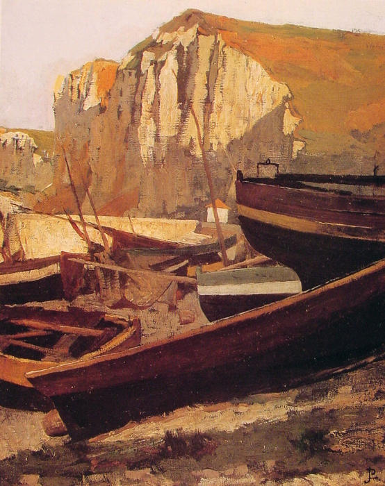 Order Art Reproductions Barques au pied d`une falaise en Normandie by Jean-Paul Laurens (1838-1921, France) | ArtsDot.com