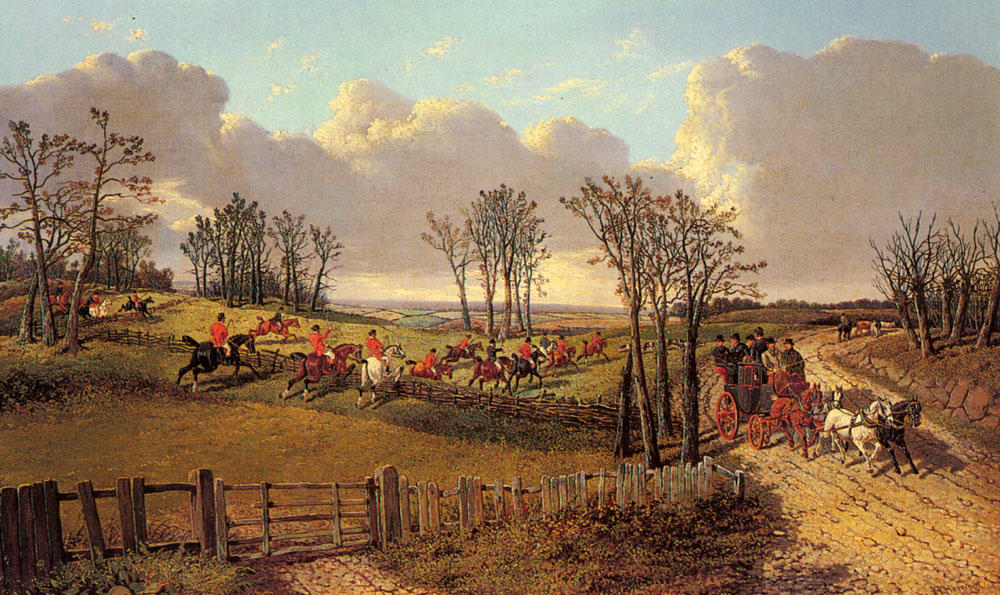 Order Oil Painting Replica A Hunting Scene with a Coach and Four on the Open Road by John Frederick Herring Junior (1820-1907, United Kingdom) | ArtsDot.com