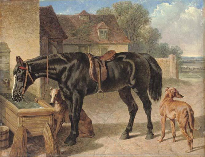 Order Oil Painting Replica A farmer`s hack and greyhounds by John Frederick Herring Senior (1795-1865, United Kingdom) | ArtsDot.com