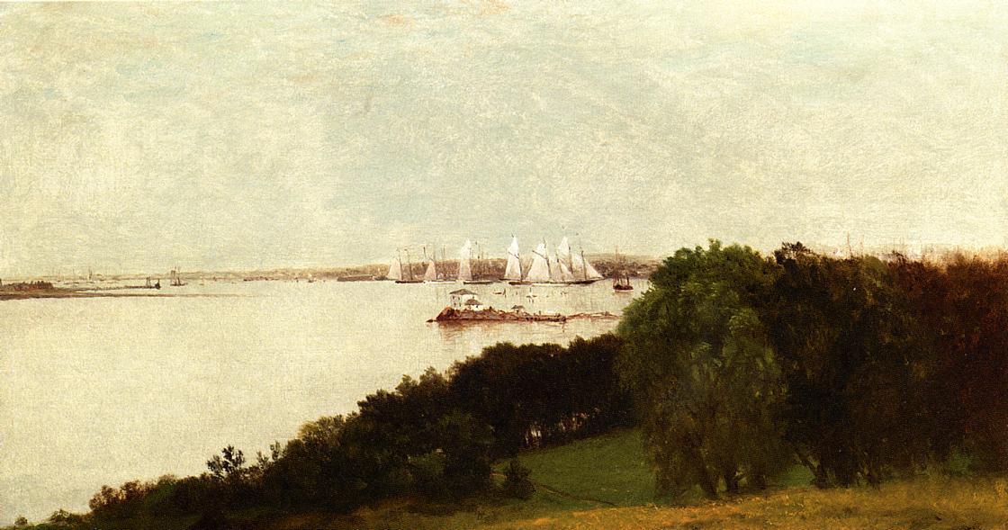Order Paintings Reproductions Newport Harbor and the Home of Ida Lewis, 1871 by John Frederick Kensett (1816-1872, United States) | ArtsDot.com