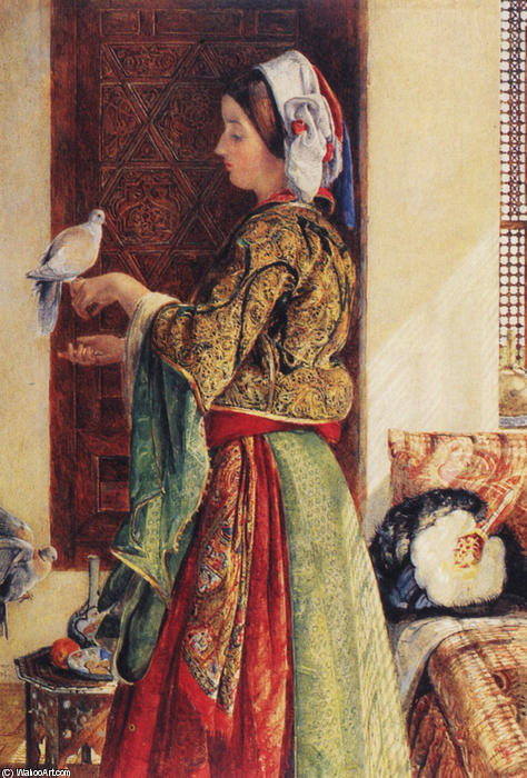 Buy Museum Art Reproductions Girl with Two Caged Doves by John Frederick Lewis (1804-1876, United Kingdom) | ArtsDot.com
