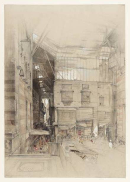 Order Paintings Reproductions The Bazaar of the Ghûriyah from the Steps of the Mosque of El-Ghûri, Cairo by John Frederick Lewis (1804-1876, United Kingdom) | ArtsDot.com