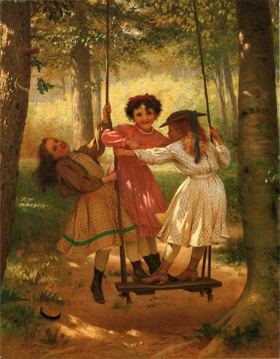Order Art Reproductions Three Girls on a Swing, 1868 by John George Brown (1831-1913, United Kingdom) | ArtsDot.com