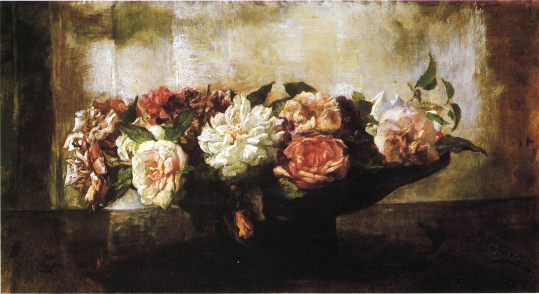 Order Oil Painting Replica Roses in a Shallow Bowl, 1879 by John La Farge (1835-1910, United States) | ArtsDot.com