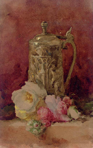 Order Art Reproductions Still Life with Flagon and Roses by John White Alexander (1856-1915, United States) | ArtsDot.com
