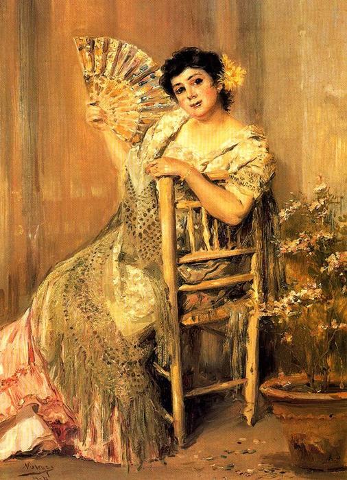 Order Oil Painting Replica Woman Fanning by José Villegas Cordero (1844-1921, Spain) | ArtsDot.com