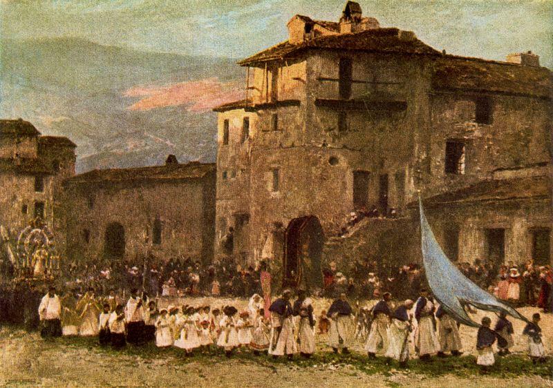 Order Oil Painting Replica The procession on the day of San Pedro by Mariano Barbasan (1864-1924, Spain) | ArtsDot.com