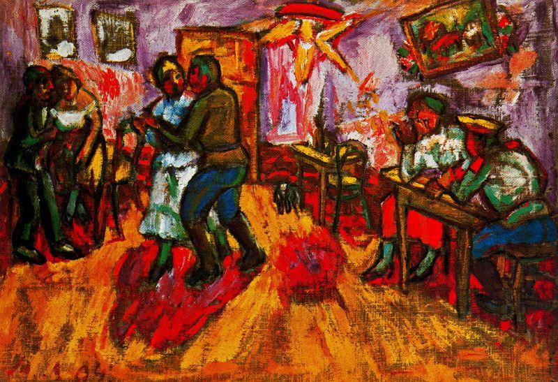 Order Oil Painting Replica Little Cabaret for soldiers by Mikhail Fiodorovich Larionov (Inspired By) (1881-1964, Russia) | ArtsDot.com