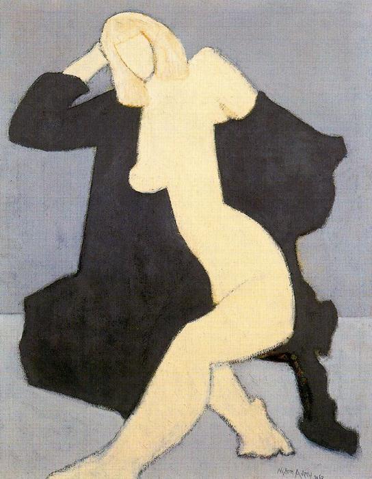 Order Art Reproductions Nude in Black Robe by Milton Avery (Inspired By) (1885-1965, United States) | ArtsDot.com