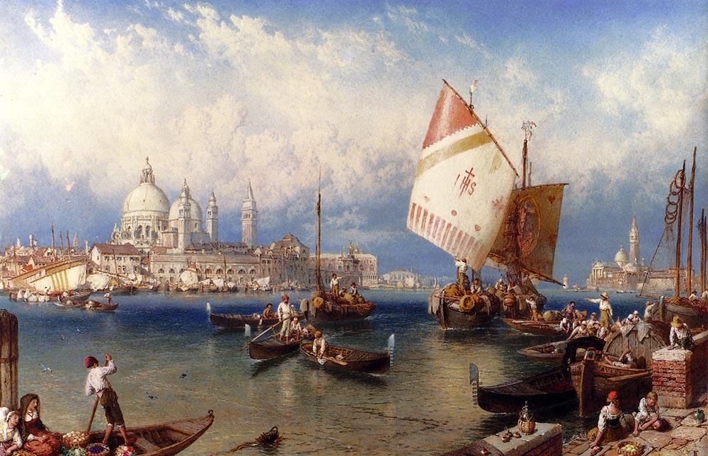 Buy Museum Art Reproductions A Market Day On The Giudecca, Venice by Myles Birket Foster (1825-1899, United Kingdom) | ArtsDot.com