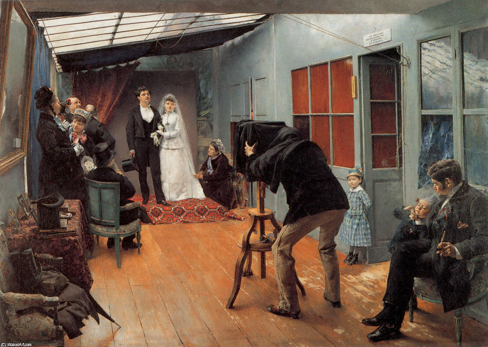 Order Oil Painting Replica A Wedding in the photohraphe by Pascal-Adolphe-Jean Dagnan-Bouveret (1852-1929, France) | ArtsDot.com