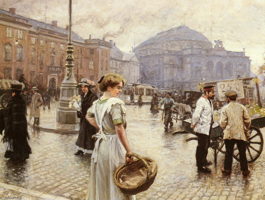 Order Oil Painting Replica A View of Kongens Nytorv, Copenhagen by Paul Gustave Fischer (1860-1934, Denmark) | ArtsDot.com
