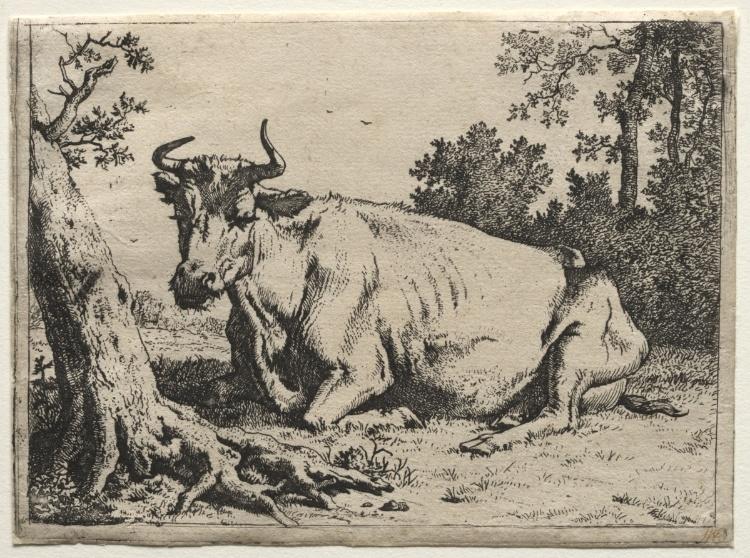 Order Oil Painting Replica The cow lying down near a tree by Paulus Potter (1625-1654, Netherlands) | ArtsDot.com