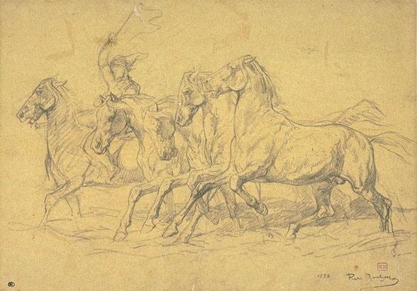 Buy Museum Art Reproductions Five horses at the trot, led by a man by Rosa Bonheur (1822-1899, France) | ArtsDot.com