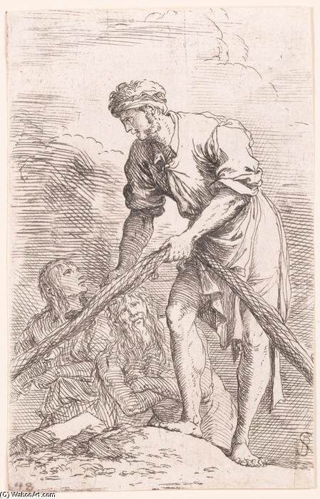 Buy Museum Art Reproductions Figurine. Man with Fishing Net and Two Other Figures by Salvator Rosa (1615-1673, Italy) | ArtsDot.com