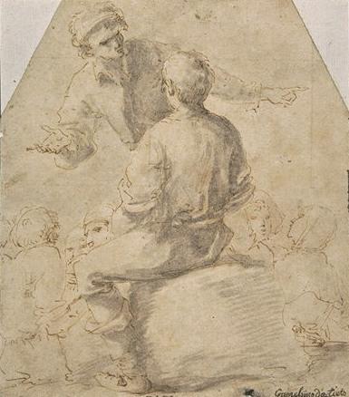 Order Art Reproductions Man standing talking to a seated figure, back, and other characters by Salvator Rosa (1615-1673, Italy) | ArtsDot.com