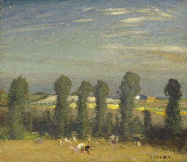 Order Art Reproductions Landscape with hayfield and poplars by George Clausen | ArtsDot.com