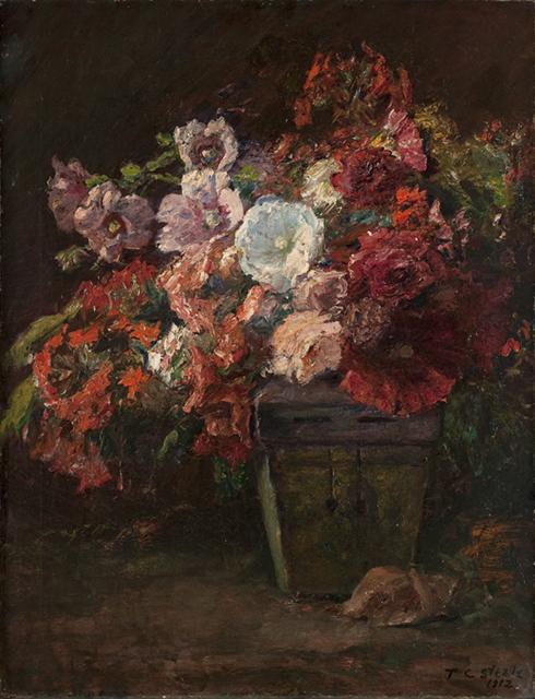 Order Oil Painting Replica Hollyhocks (Vase of Flowers by Theodore Clement Steele (1847-1926, United States) | ArtsDot.com