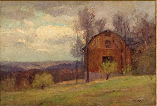 Order Art Reproductions Red Barn and Trees by Theodore Clement Steele (1847-1926, United States) | ArtsDot.com
