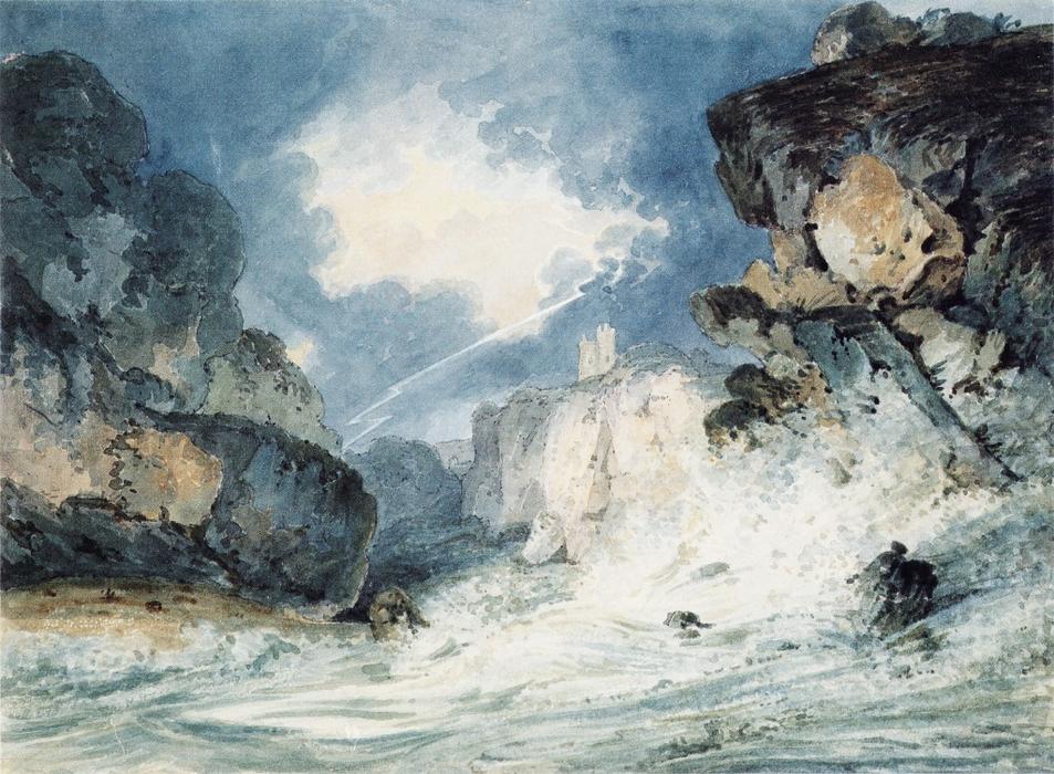 Buy Museum Art Reproductions Dunnottar Castle Scotland in a Thunderstorm (after James Moore) by Thomas Girtin (1775-1802, United Kingdom) | ArtsDot.com