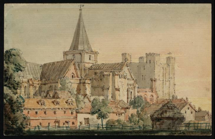 Order Paintings Reproductions Rochester Cathedral from the North East, with the Castle Beyond by Thomas Girtin (1775-1802, United Kingdom) | ArtsDot.com