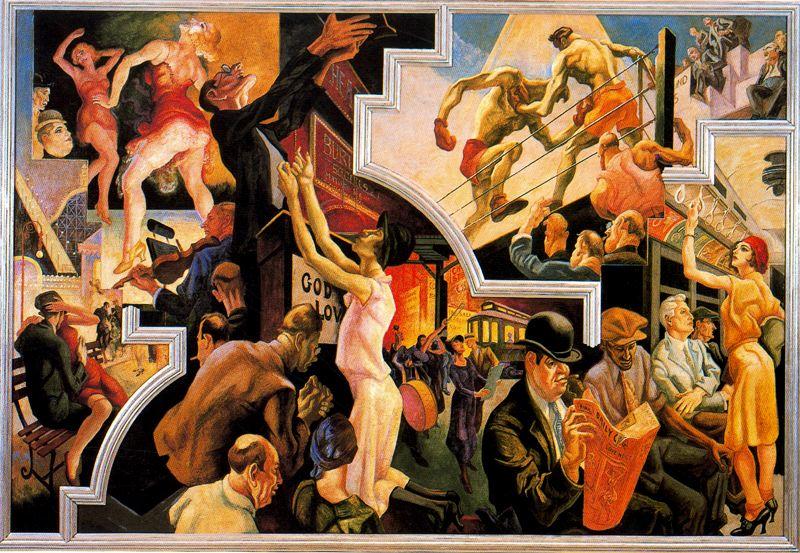 Order Paintings Reproductions America Today. City Activities with Subway by Thomas Hart Benton (Inspired By) (1889-1975, United States) | ArtsDot.com