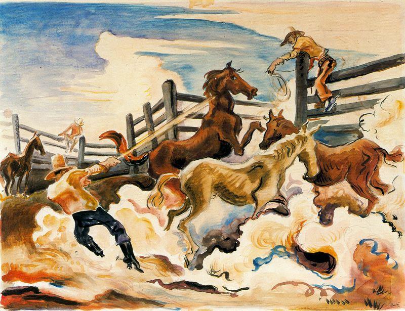 Order Oil Painting Replica Lassoing Horses, 1931 by Thomas Hart Benton (Inspired By) (1889-1975, United States) | ArtsDot.com
